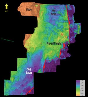 Fig. 6. Picanha base of salt 3D image showing clues of underlying pre-salt geomorphology.
