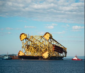 Fig. 1. Johan Sverdrup riser platform jacket enroute to installation on the NCS in July. While committed to the Paris climate agreement, Norway continues to develop its offshore resources. Photo: Statoil.