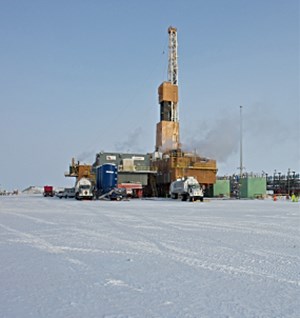 snowy oil drilling site in Alaska