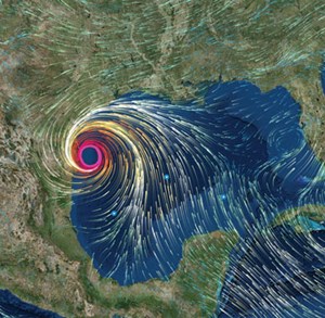 Fig. 5. A simulation twin can be of real help when floating systems in the Gulf of Mexico have to be evacuated in advance of named storms, as was the case with Hurricane Harvey during August 2017. Image: NeoSight&#x2F;OceansMap.