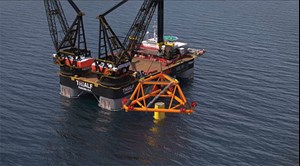 Fig. 3. The floating installation frame submerges the floaters down by weight, removing the requirement for high-tech ballasting or tensioning systems while also reducing installation duration.