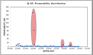 Fig. 5. Permeability v/s depth of the open-hole section.