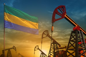 Gabonese flag around oil production equipment