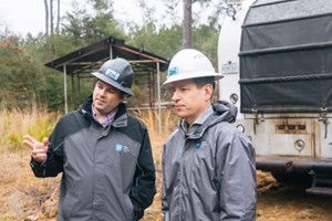 Zefiro Head of Operations Matt Brooks (left) and Chief Executive Officer Curt Hopkins (right) are pictured at the site of a well-plugging project in February 2023. Under the ACR’s new methodology published on May 24, 2023, Zefiro will be able to originate carbon credits from plugging wells using its existing resources and capabilities.