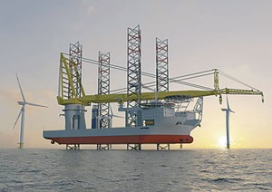 Fig. 3. The jack-up vessel that will enter service for the first time to install the turbines on Dogger Bank Wind Farm was officially launched in January 2022. Image: Dogger Bank Wind Farm.