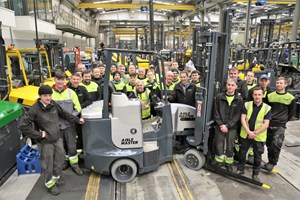 75,0000th truck on the production line with crewmember
