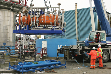 Fig. 4. A subsea compressor was installed for testing in 2008 at Statoil’s Kårstø Laboratory in western Norway. Image courtesy of Kåre Spanne/Statoil.