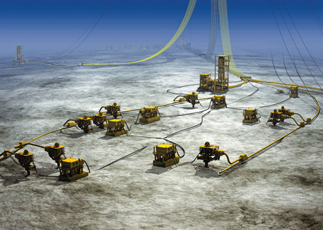 Fig. 5. Total’s Pazflor field offshore Angola has three 1,200-metic-ton subsea separation units at a depth of more than 2,600 ft. Image courtesy of FMC Technologies.