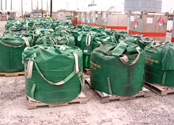 Filled Proline Enviro Bags at the M-I SWACO drilling fluids facility in Port Fourchon await delivery offshore.  