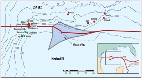 Fig. 2. The U.S. and Mexican governments have come to an agreement as to how to jointly explore in the Western Gap. Image courtesy of Richard J. McLaughlin, Texas A&M – Corpus Christi.