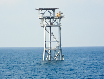 Fig. 7. Peregrine’s GA A133 field was discovered and developed within 2011, using the platform shown here; not a rare occurrence in the shallow-water U.S. Gulf. Image courtesy of Entek Energy.