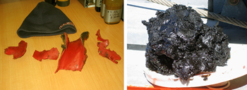 Fig. 5. Pig fragments (left) and paraffin captured at the pig catcher