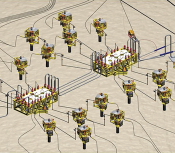 Early one-to-two-well installations (top) have expanded to large, multiple-well projects (bottom). Early one-to-two-well installations (top) have expanded to large, multiple-well projects (bottom).