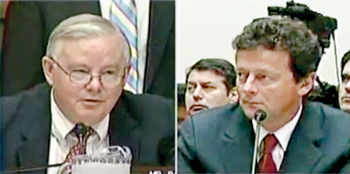 US Rep. Joe Barton’s politically tone-deaf apology to BP chief Tony Hayward (right) during the latter’s testimony before a House subcommittee investigating the GOM oil spill drew harsh criticism from Democratic leaders and made his fellow Republicans nearvous enough to force him to retract. Nevertheless, the GOP is still widely expected to take control of the House after the Nov. 2 midterm elections.