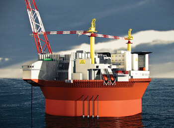 Fig. 3. Goliat, the first oil field developed in the Norwegian sector of the Barents Sea, will use subsea wells linked to a cylindrical FPSO. Image courtesy of Eni Norge.