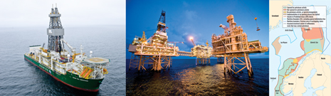 From left: The Ocean Rig Corcovado drillship is drilling one of four exploration wells offshore Greenland planned for this summer by Cairn Energy. Canadian independent Nexen is commissioning its fourth production platform (foreground) at Buzzard field, the UK’s largest oil field. This map of the Norwegian continental shelf shows the extent of petroleum licensing activity as of April 2011.