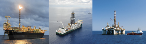 From left: The Kwame Nkrumah FPSO, offshore Ghana, operated by Tullow Oil; Ocean Rig’s Poseidon drillship at the Zafarani exploration well in the Block 2 license offshore Tanzania, where Statoil recently discovered 5 Tcf of gas; Deepwater operations off Tanzania conducted by Ophir Energy.