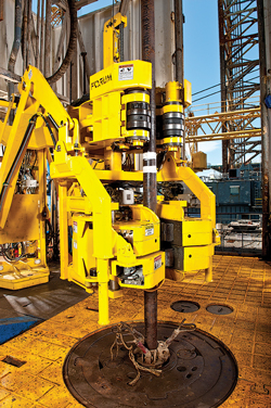 Forum Energy Technologies’ Wrangler Roughneck 120 (WR 120) features a three-jaw clamping system, which minimizes the potential to deform the box while providing much higher accuracy in torque application and minimizing the potential to gall threads.