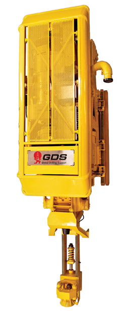 Global Drilling Support 850 ton top drive system operates at 1,570 continuous HP and delivers 64,000 ft. lb of continuous torque at 0-116 rpm up to a maximum 250 Rpm and 88,000 lb of intermittent torque.