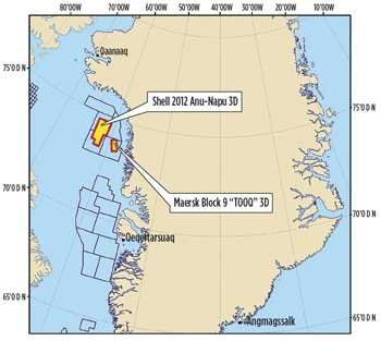 Fig. 1. During 2012, Polarcus conducted 3D surveys north of the Arctic Circle for Shell and Maersk offshore the west coast of Greenland.