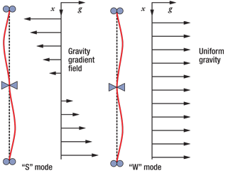 Fig. 1. When a gravity gradient is applied across the length of the sensor, the ribbon will deflect.