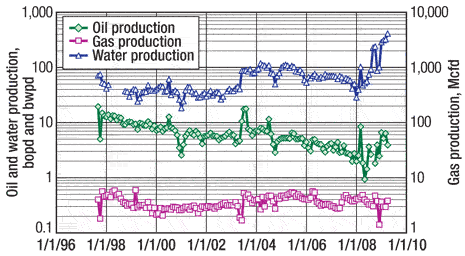 Production history of Well 1 in the second study area.