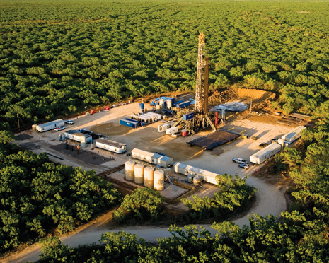 Lewis Energy Rig 4 is drilling in the Eagle Ford shale in Webb County, Texas. Working in a joint venture with BP, Lewis has drilled 61 Eagle Ford wells to date, of which 18 are waiting on frac stimulation and 43 are producing a total of 95 MMcfd and 720 bopd.