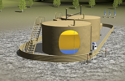 Fig. 17. A solar rechargeable battery located on the ground level controller enhances operator safety by eliminating the need to climb to the top of the storage tanks to replace probe batteries.