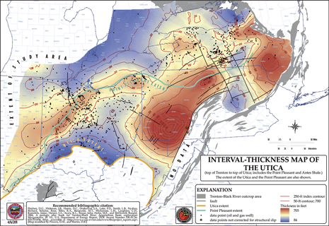 Fig. 3. While limited production has occurred in the Utica up to this point, thickness and widespread geographical extent indicate it may also have great oil and gas potential. Source: Ohio Department of Natural Resources, Division of Geological Survey