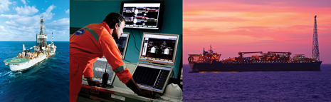 From left: Transocean’s drillship Discoverer Seven Seas is drilling for ONGC on India’s east coast. A Cairn Energy technician monitors production activity at the Mangala Processing Terminal in India’s Rajasthan state. Reliance Industries is getting technical assistance from its minority partner, BP, to reverse declining production from the KG-D6 field.   