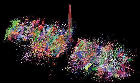 ESG’s downhole monitoring service was used to acquire and process microseismic events (colored by fracture stage) during a 143-stage hydraulic fracture operation in the Horn River basin. Courtesy of ESG Solutions and Nexen Inc. ESG’s downhole monitoring service was used to acquire and process microseismic events (colored by fracture stage) during a 143-stage hydraulic fracture operation in the Horn River basin. Courtesy of ESG Solutions and Nexen Inc.