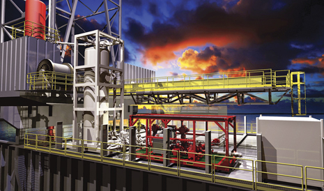 A 3D rendering of Weatherford's Microflux control system (MFCS) for offshore closed-loop drilling and cementing on Atwod Oceanics Aurora jackup. A 3D rendering of Weatherford's Microflux control system (MFCS) for offshore closed-loop drilling and cementing on Atwod Oceanics Aurora jackup.