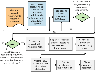 Flow diagram for selecting, installing and managing an IWS completion. 