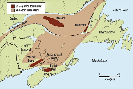 The delineated geographic range of the Macasty and Frederick Brook shales of eastern Canada. Source: Corridor Resources.