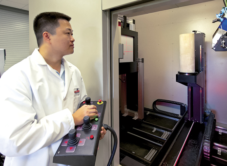 The JRC CT scanner gives a 3D view of the sample core and the perforation tunnel. The JRC CT scanner gives a 3D view of the sample core and the perforation tunnel.