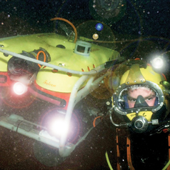 Fig. 10. The new illuminated umbilical will undergo sea trials and depth testing using two of The Underwater Centre’s ROVs.