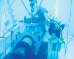 Fig. 9. Divers install the Subsea Grouted Tee mixing unit during trials.