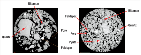 Fig. 2. A 2D slice of two segmented images with rock components identified. These samples are different from that displayed in Fig. 1.