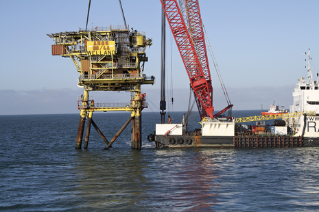 Fig. 3. Proserv Offshore was contracted by Perenco to carefully plan and carry out all cutting operations related to removal of the Welland platform, a 2,000-t installation in 37 m of water in the southern UK North Sea.