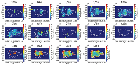 Colored patches show the inverted 3D resistivity models for the Heimdal (shallow) and Maureen (deeper) reservoirs. Colored patches show the inverted 3D resistivity models for the Heimdal (shallow) and Maureen (deeper) reservoirs.