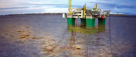 A field development concept by Aker Solutions for Statoil’s Gjøa field in the Norwegian North Sea. To test the parallel field development concept, an Aker Solutions team created a synthetic dataset identified as Aker field.  